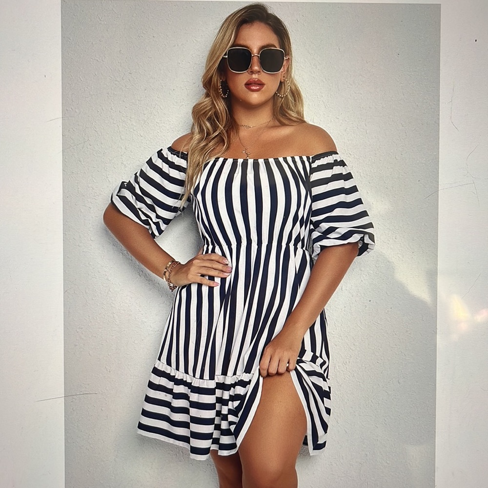 Shein Plus Size Off Shoulder Striped Dress (Red/White) BRAND NEW